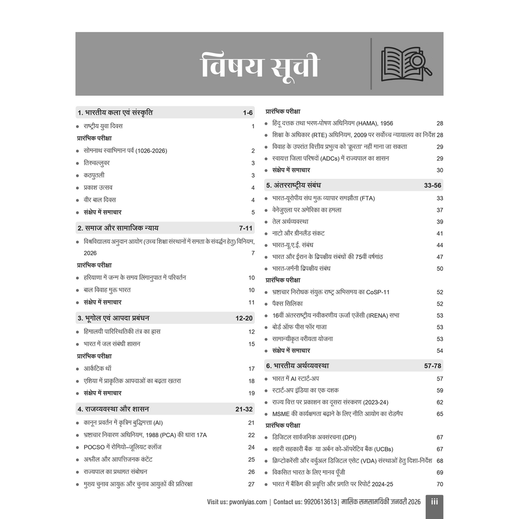 Monthly Current Wallah Magazine January 2026 Edition | Current Affairs For Civil Services Examinations l Hindi Edition