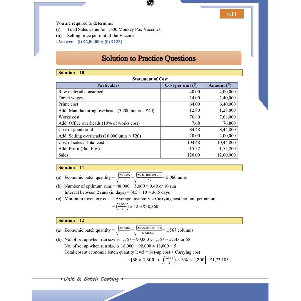 CA Intermediate Group 2 Cost and Management Accounting By CA Sunil Keswani | Covering Theory, Exercise and Previous Years Questions & Solutions | Latest Syllabus For May 2026 Exams