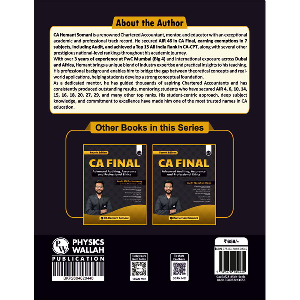 CA Final Advanced Auditing, Assurance & Professional Ethics All in One Book By CA Hemant Somani For May 2027 Exams | Concept & Questions, All ICAI SM, RTP, MTP & PYQs Covered