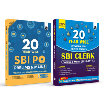 20 SBI PO (2015-2023) and 20 SBI Clerk (2023-2012) Prelims & Mains Previous Year Solved Papers Combo Set of 2 Books For 2024-2025 Exams | Fully Solved | English Edition