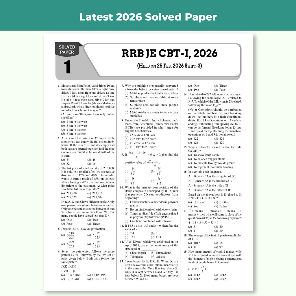 RRB JE (Junior Engineer) CBT-1 PYQ Book For 2026-27 Exams | 25 Previous Year Solved Papers (2026, 2024 & 2019) with 10 Practice Sets on Latest Pattern English Medium
