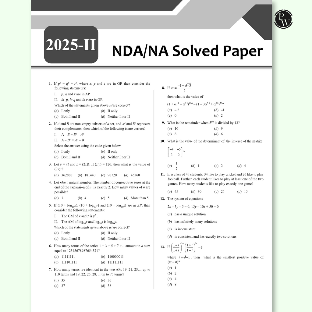 PW Shaurya NDA/NA Mathematics Book with Latest 2025 Solved Paper | National Defence Academy & Naval Academy Entrance Examination For 2025-26