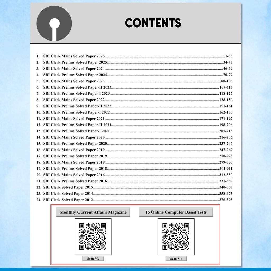 24 SBI Clerk Prelims & Mains Previous Year Solved Papers (Till Nov 2025) with 15 Online CBT Tests For 2026 Exam | 3500 PYQ Questions | Fully Solved