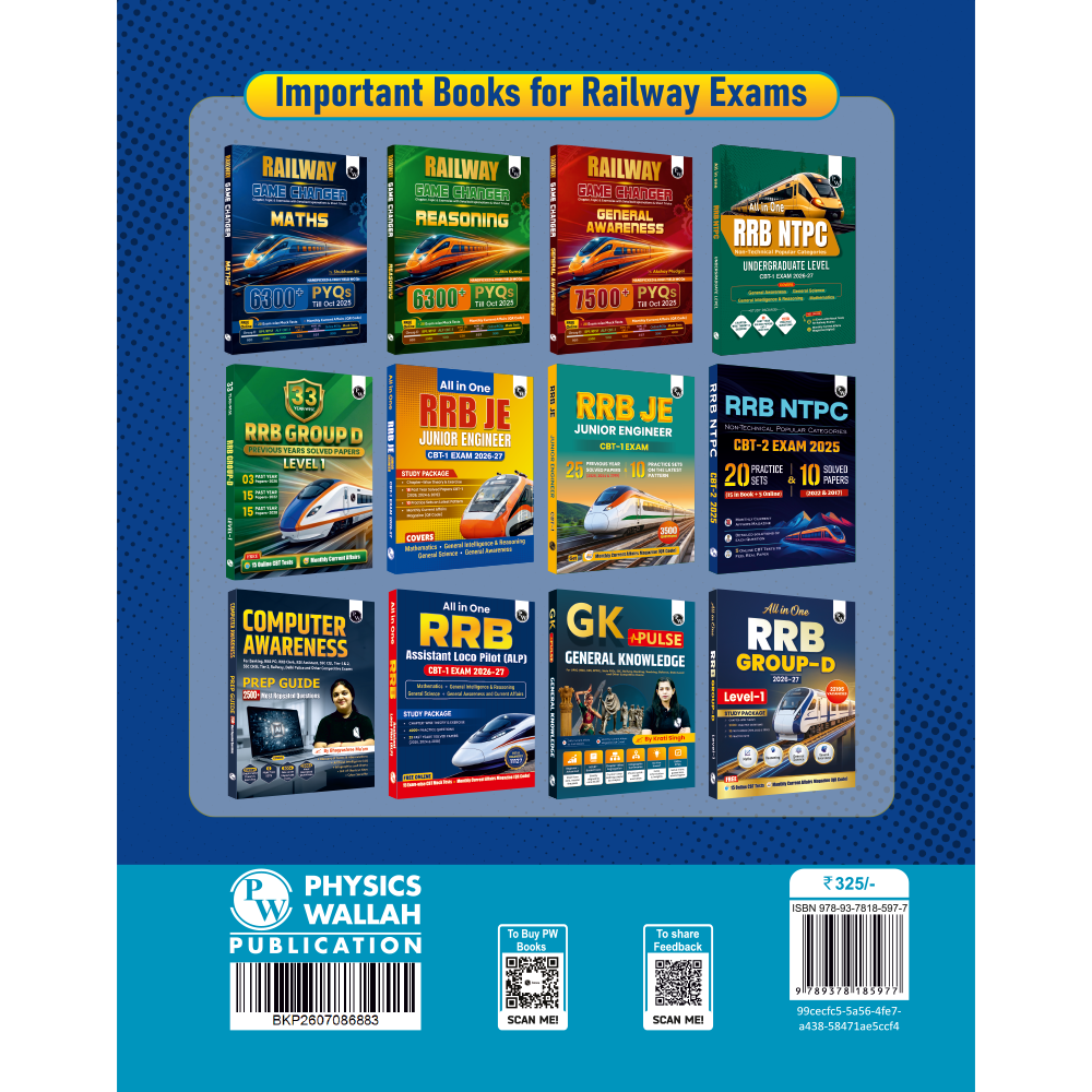 PW 38 RRB Assistant Loco Pilot (ALP) CBT-1 Previous Year Solved Papers (2026, 2024 & 2018) By Santosh Kumar with 15 Online Mock Tests Exam 2026-2027 | Fully Solved PYQ | English Edition