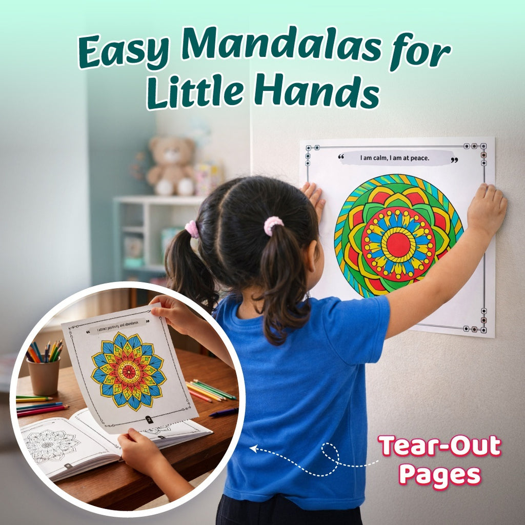 Mandala Art Coloring Book For Kids Level-1 | Copy Coloring Book with Tear Out Sheets, Mandala Sticker Set & Positive Affirmation, Improving Concentration & Creativity | Thoughtful Gift for Kids