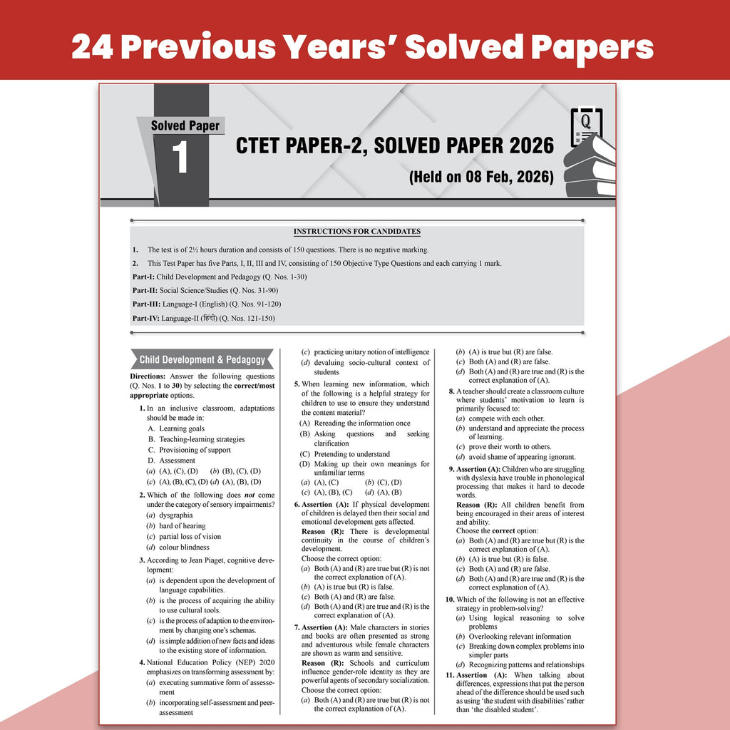 PW CTET Paper 2 Social Science/Studies Book | 24 Yearwise Previous Year Solved Papers PYQ (2026-2011) Class 6 - 8 For 2026 Exams | 5 Practice Sets and OMR Sheets | English Edition