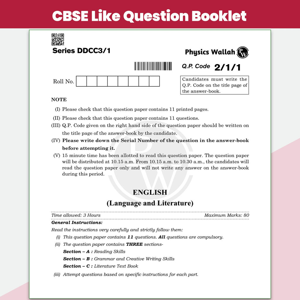 PW 15 CBSE Sample Papers Class 10 English Language & Literature For 2027 Board Exam (New Pattern) | CBSE Like Question Booklet and Answer Sheets, Marking Stickers
