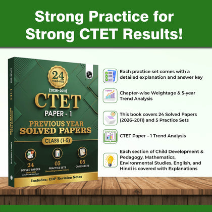 CTET Paper 1 (Class 1  5) 24 Previous Year Solved Papers 2026-2011 | Includes CDP Revision Notes | 5 Practice Sets | 5 OMR Sheets | PYQ Questions | English Edition
