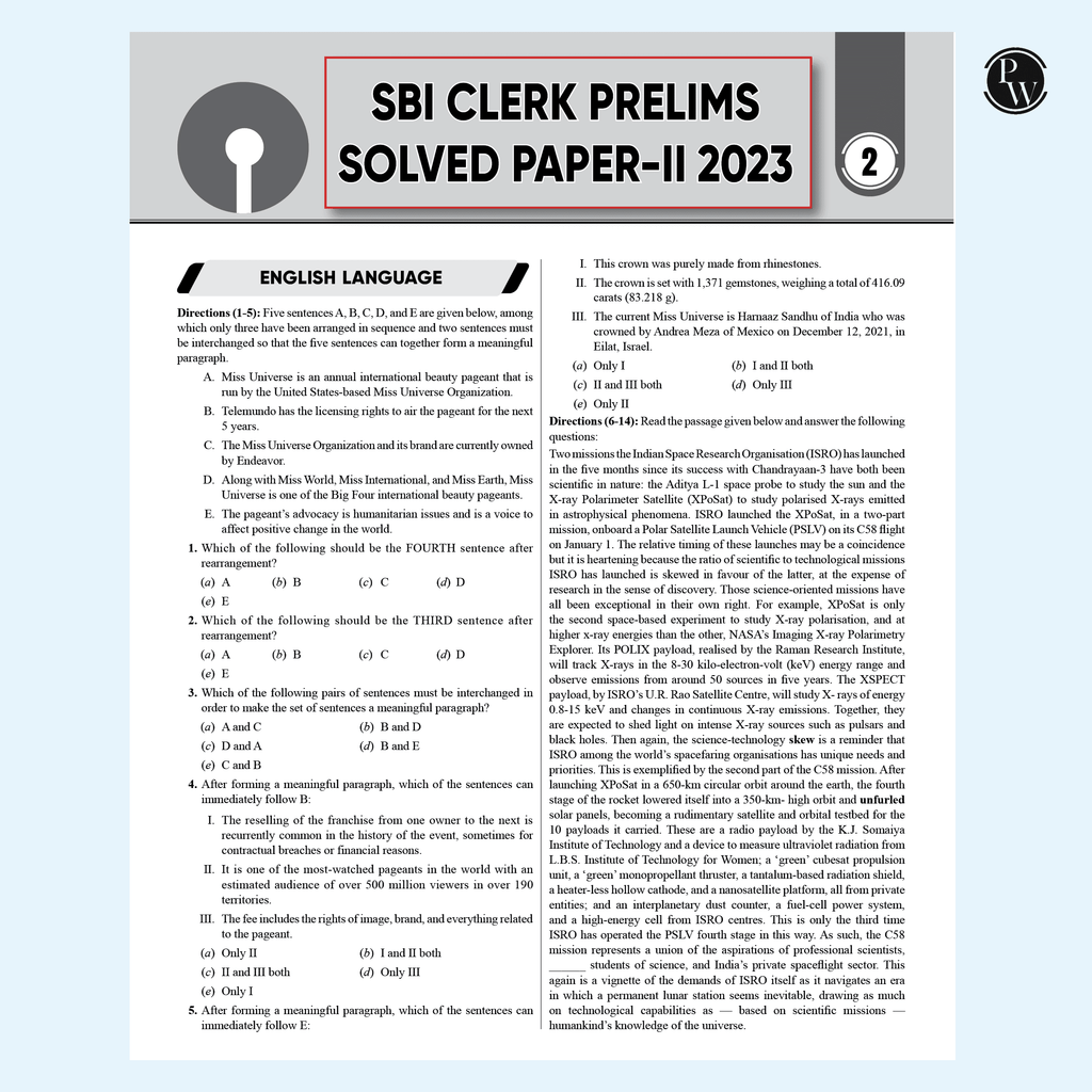 20 SBI Clerk Prelims & Mains Previous Year Solved Papers For 2024-25 Exam