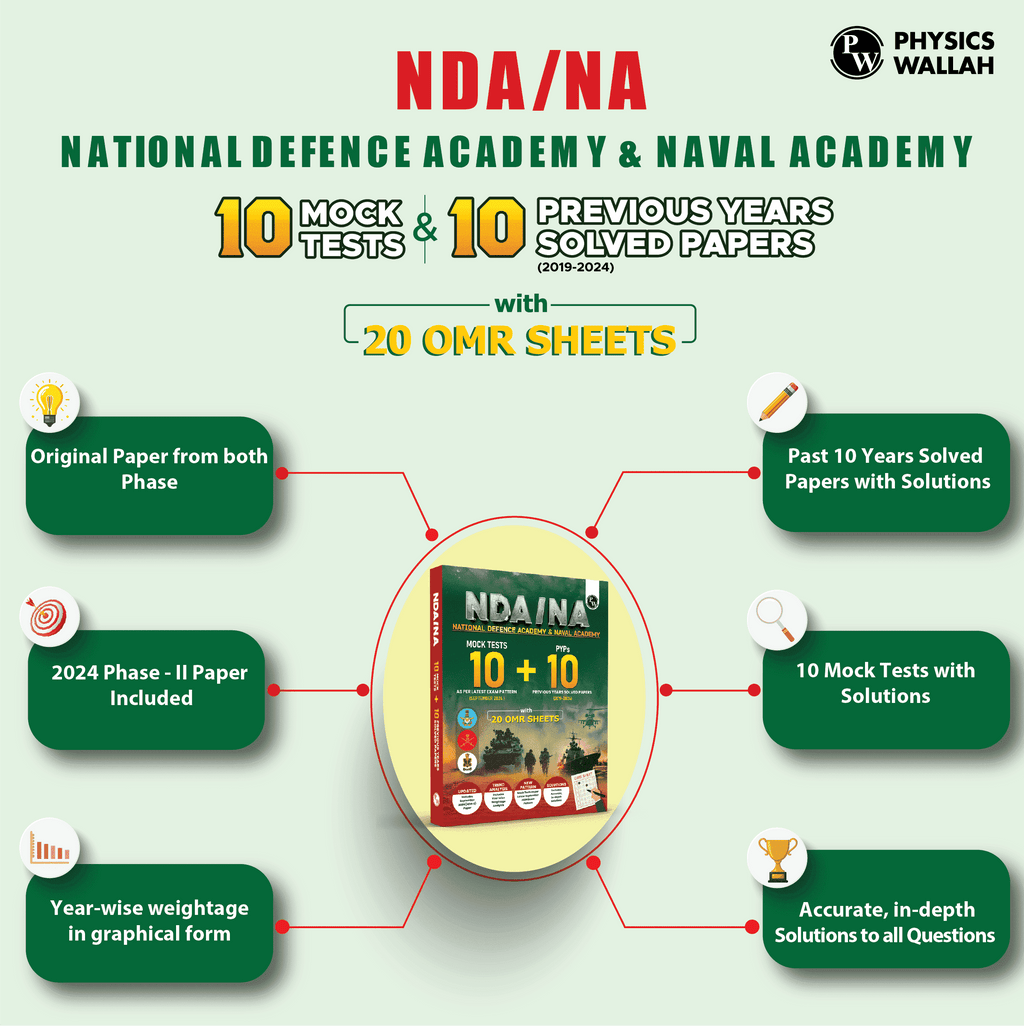 UPSC NDA/NA National Defence Academy Naval Academy 10 Previous Year Solved Papers 2019-2024 & 10 Mock Tests with 20 OMR Sheets l Mathematics and General Ability For NDA Exams 2024-2025