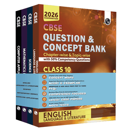 CBSE Question & Concept Bank (QCB) Class 10 English, Science, Maths (Basic), Computer Application Combo Set of 4 Books Chapterwise & Topicwise Solved Questions For 2026 Exams