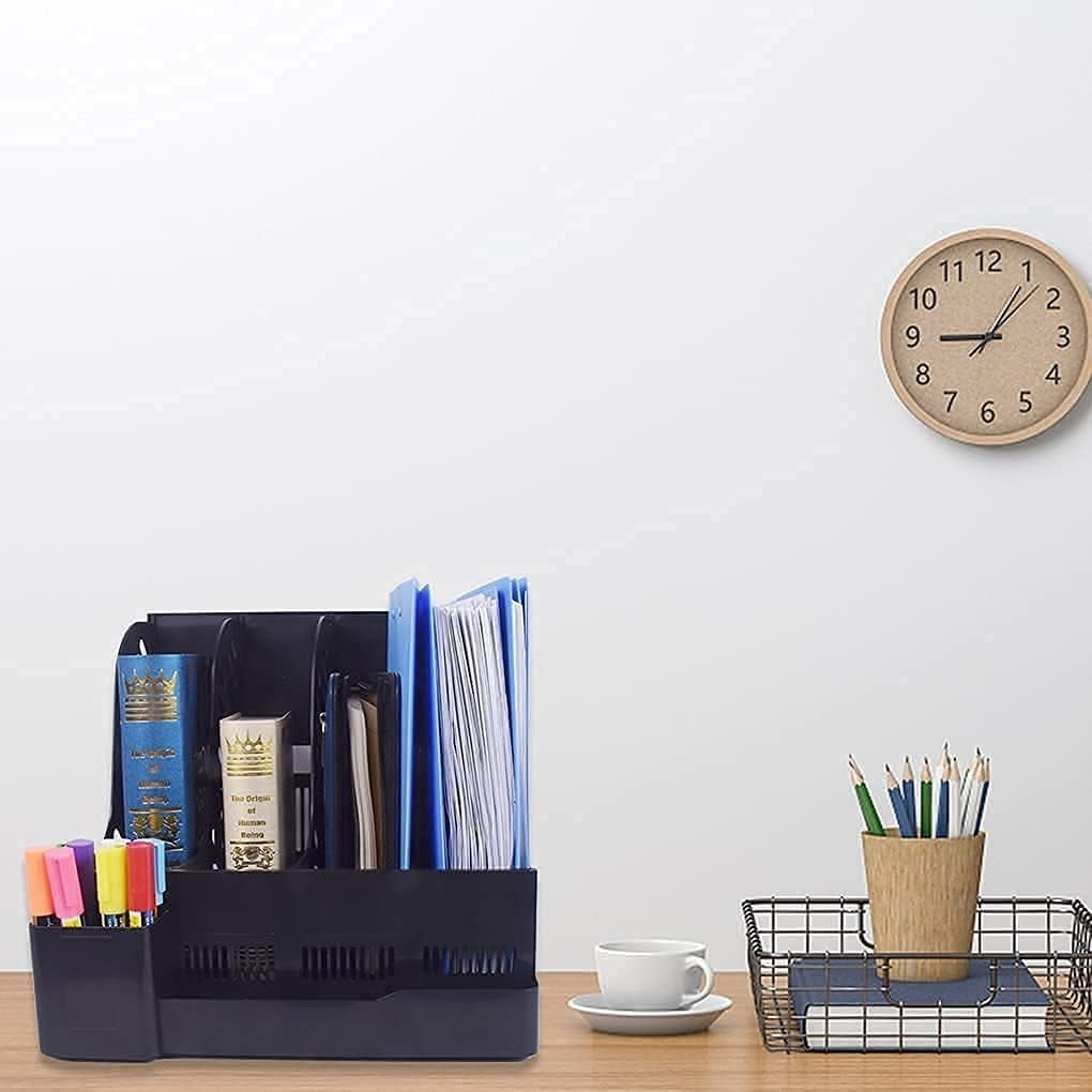 Study Desk Organizer for Students | 4 Compartment Magazine & Book Holder | Vertical File & Notebook Organizer for Study Table (Purple)