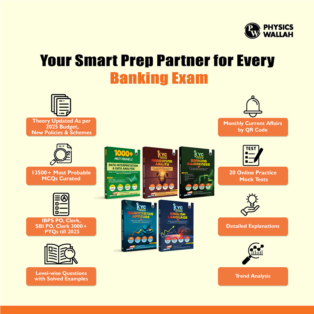 PW KYC Banking Awareness, Reasoning Ability, English Language, Quantitative Aptitude, Data Interpretation (DI) & Data Analysis (DA) Combo Set of 5 Books For Banking Exams 2025- 26