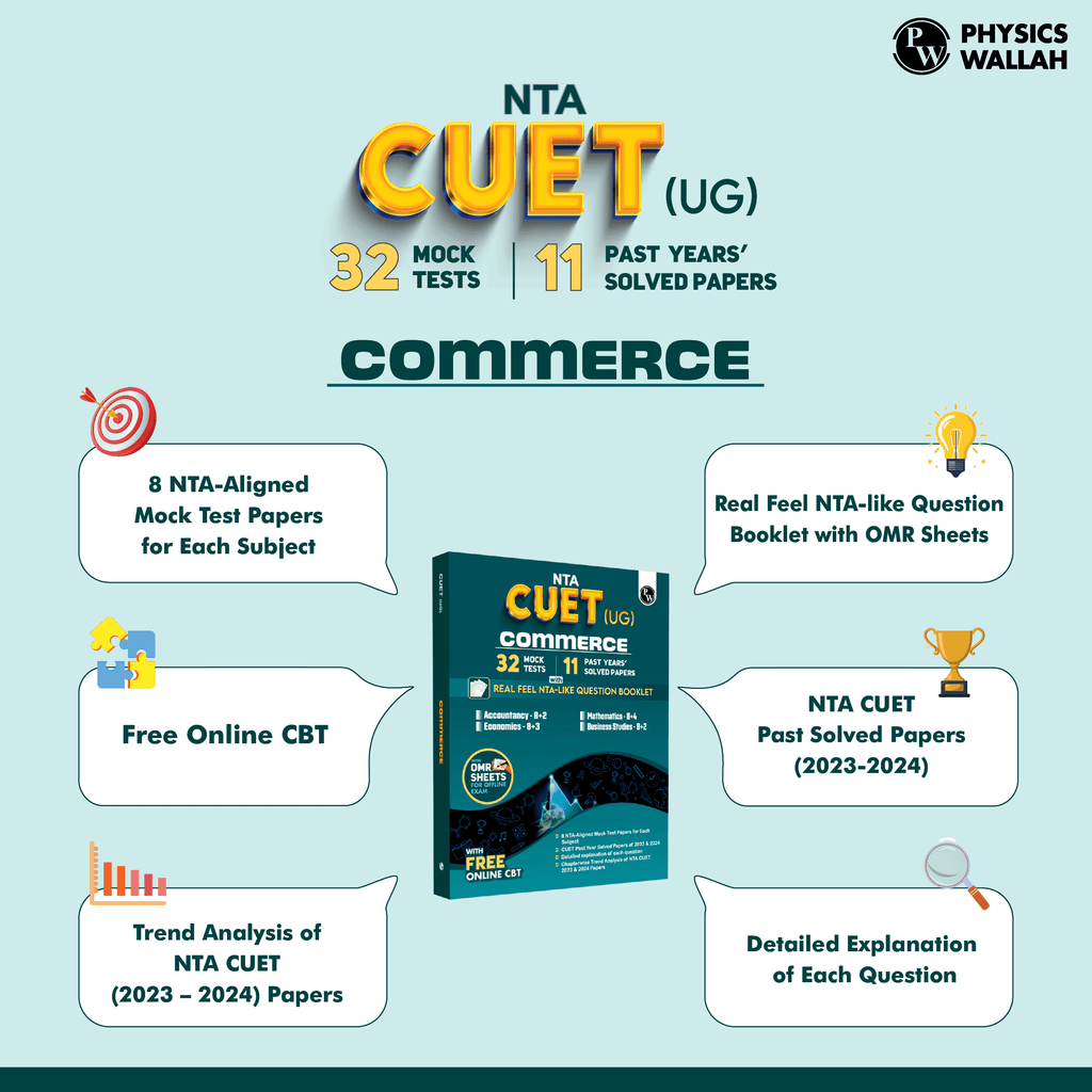 NTA CUET UG Commerce Combined Mock Test & Past Year Papers (Accountancy, Business Studies, Economics, Maths) For 2025 Exams, NTA-like Test Booklet with OMR Sheet, FREE Online CBT--
