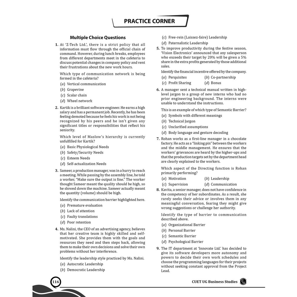CUET (UG) Business Studies 2026 Chapterwise & Topicwise Question Bank with Past Year Questions PYQs and Mock Test | Mind Maps and Practice MCQs