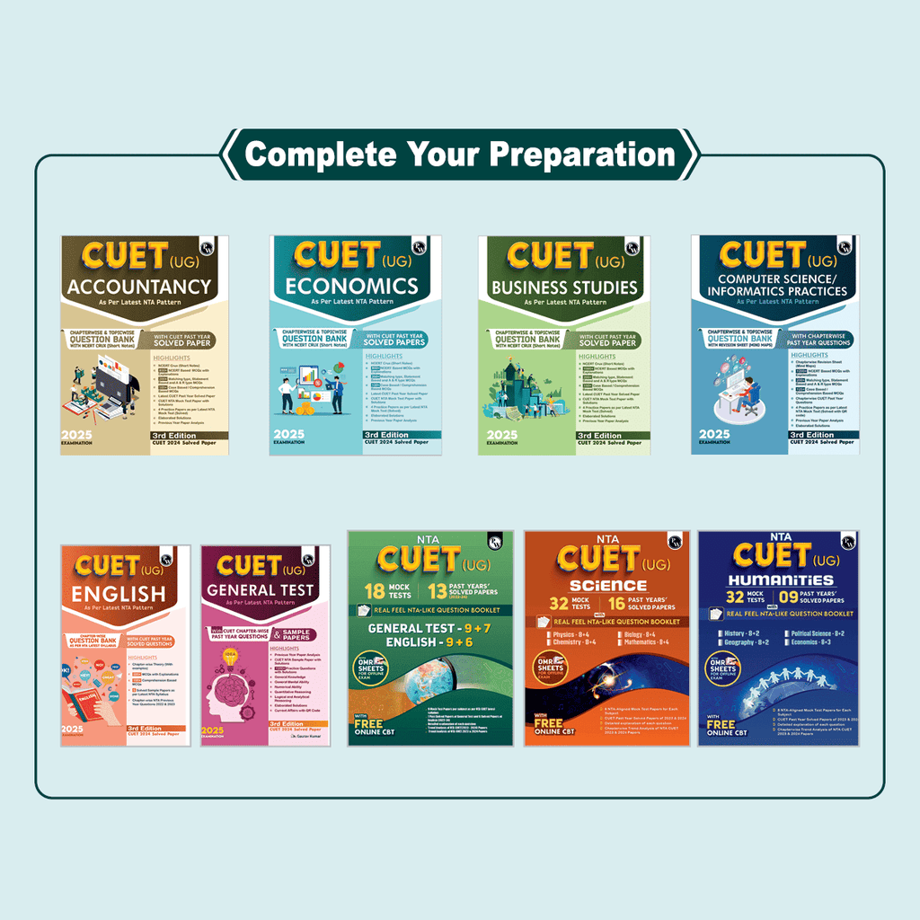 NTA CUET UG Commerce Combined Mock Test & Past Year Papers (Accountancy, Business Studies, Economics, Maths) For 2025 Exams, NTA-like Test Booklet with OMR Sheet, FREE Online CBT--