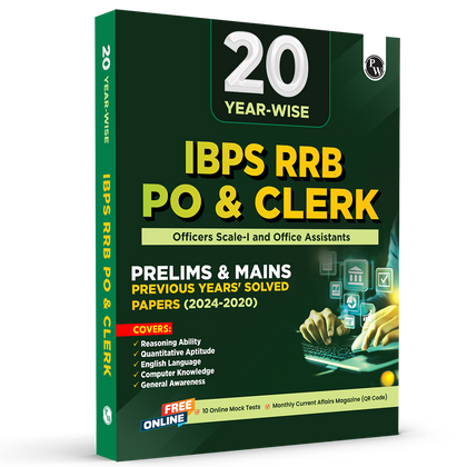 20 Yearwise IBPS RRB PO & Clerk Prelims & Mains Previous Years’ Solved Papers PYQ (2024-2020) For Exams 2025-26 | Officers Scale-l & Office Assistants | 10 Online Mock Tests