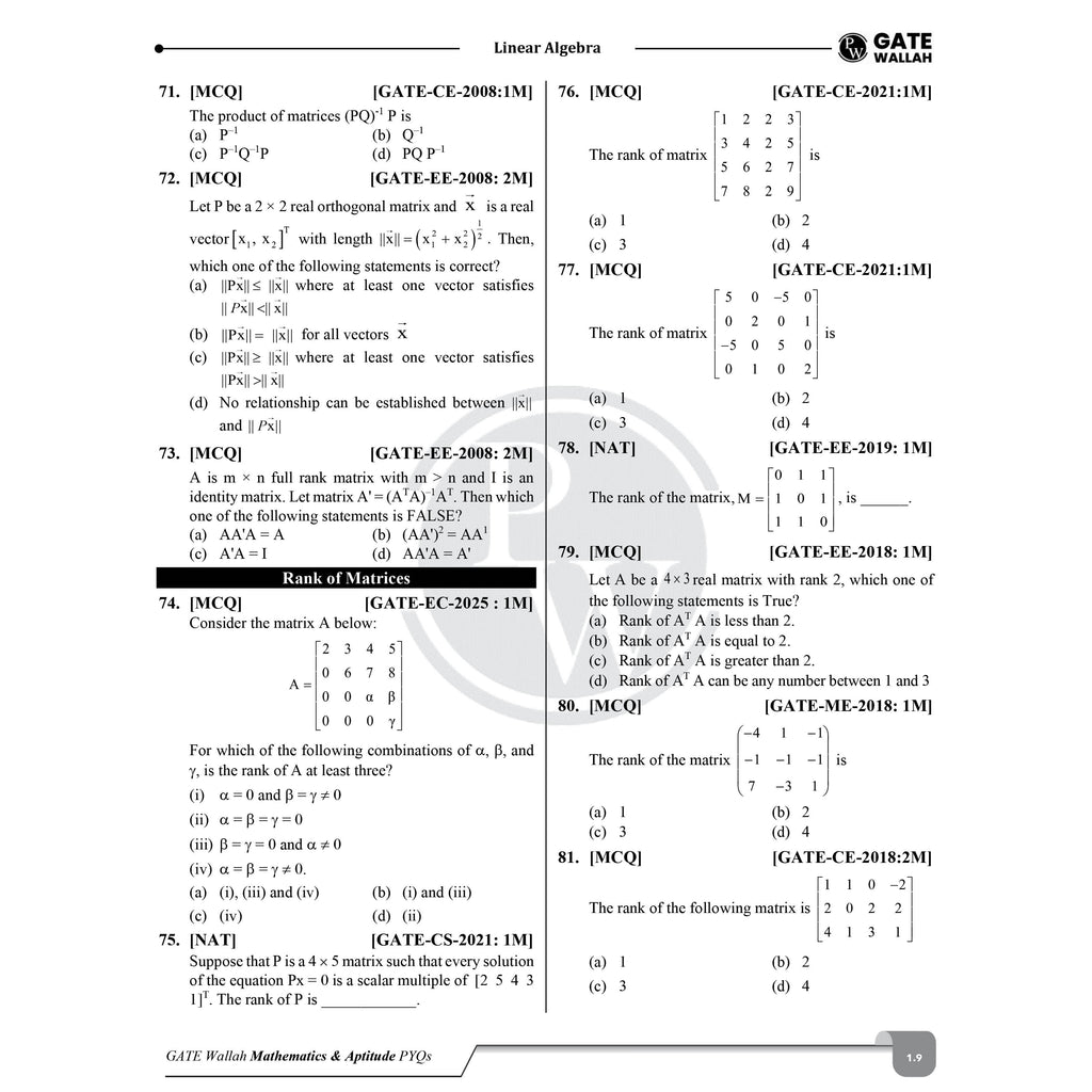 GATEWALLAH Engineering Mathematics & General Aptitude Topicwise Previous Year Solved Papers (2026 - 2008) with Video Solutions For 2027 Exams | Detailed Text Solutions