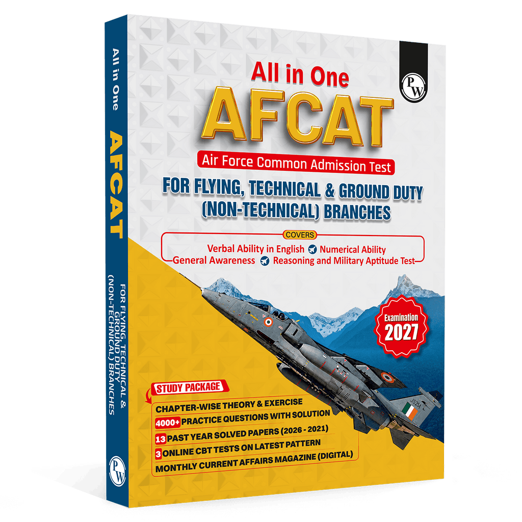 PW All in One AFCAT (For Flying, Technical & Ground Duty Branches) Exam 2027 | Chapterwise Study Notes & Exercise | 4000+ MCQs | Past PYQs (2026 - 2021) | Free Online Mock Tests