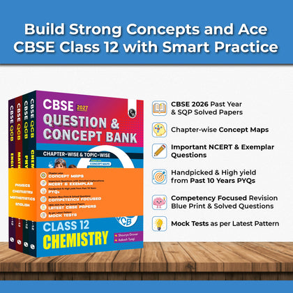 CBSE Question & Concept Bank (QCB) Class 12 Physics, Chemistry, Mathematics and English COMBO Set of 4 Books Chapterwise & Topicwise Solved Questions For 2027 Exams