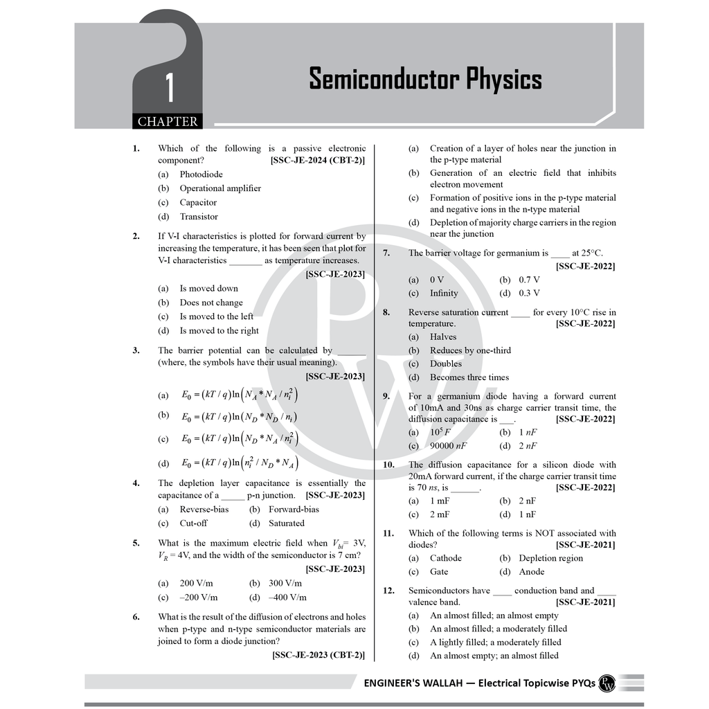 SSC JE Electrical Engineering Chapterwise 12 Previous Years Solved Papers (2024-2012) | 3300+ Objective Questions with Detailed Text Solutions| 12 Years PYQs