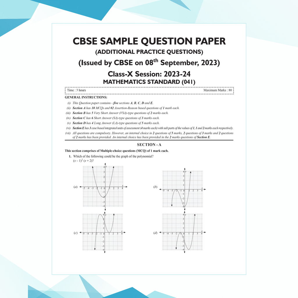 CBSE 15 Sample Question Papers Class 10 Mathematics (Standard) for 2025 Exam | Competency-Based Learning | PYQ 2024 with Topper's Explanations, CBSE SQP & CBSE Practice Questions