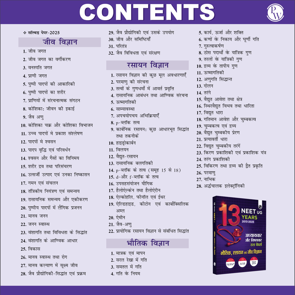 NEET 13 Years PYQs Hindi (2025-2013) Chapterwise & Topicwise Solved Papers | Past Year Questions with Detailed Solutions | Extra PYQs of Re-NEET & New Essentials