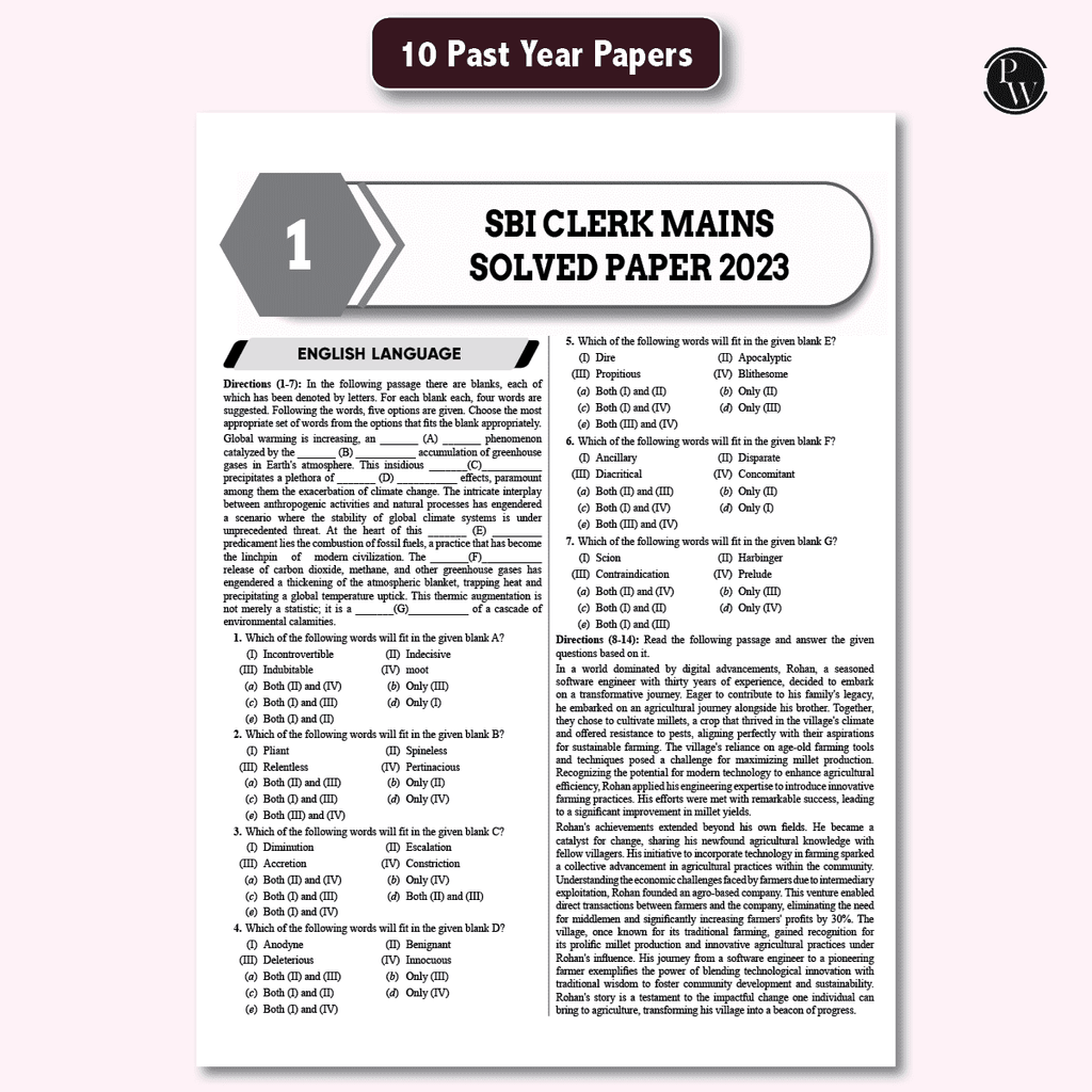 All in One SBI Clerk Prelims and Mains 2024-25 Exams | 10 Previous Year Solved Papers (PYQs) 2018 - 2023 with 5 Online Practice Sets | English Edition