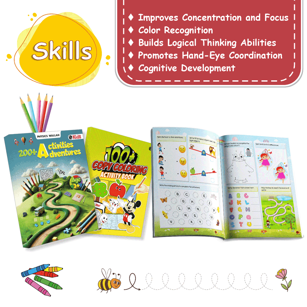 Activity Book with Copy Coloring Book Combo Set of 2 Books For Kids Aged 3+ Years Old | Puzzles, Mind Games, Maze & Challenges Filled Activity Book For Growing Kids & Screen-Free Fun