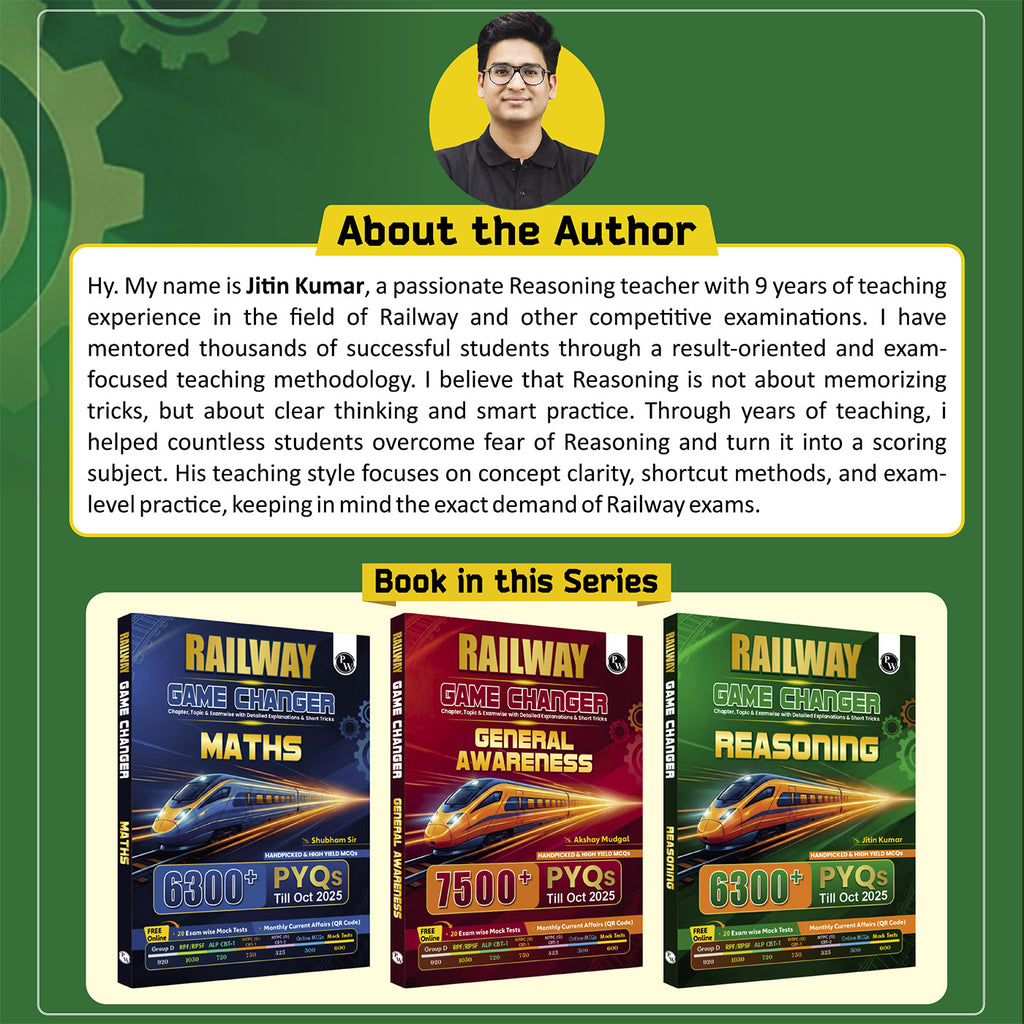 PW Railway Game Changer Reasoning 6300+ TCS MCQ By Jitin Sir For 2026 Exams | Chapter, Topic & Exam-wise Past Year Questions (PYQs) | Group D, NTPC G, NTPC UG, RPF, ALP CBT-1, JE CBT-1 Exams