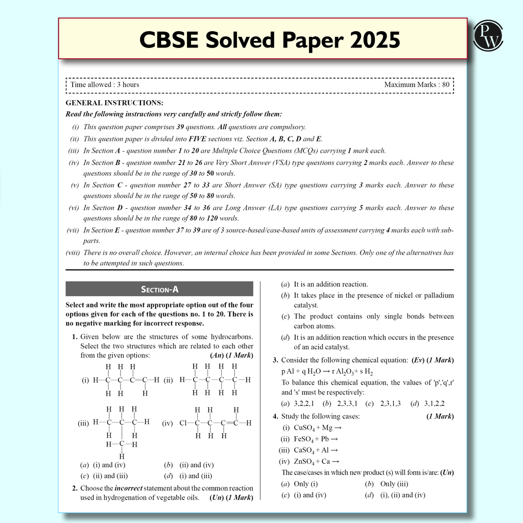 PW 15 CBSE Class 10 Science Sample Paper for 2026 Board Exam (As Per Latest SQP Dated 30 July 2025) | Mind Maps with 111 Most Probable Questions