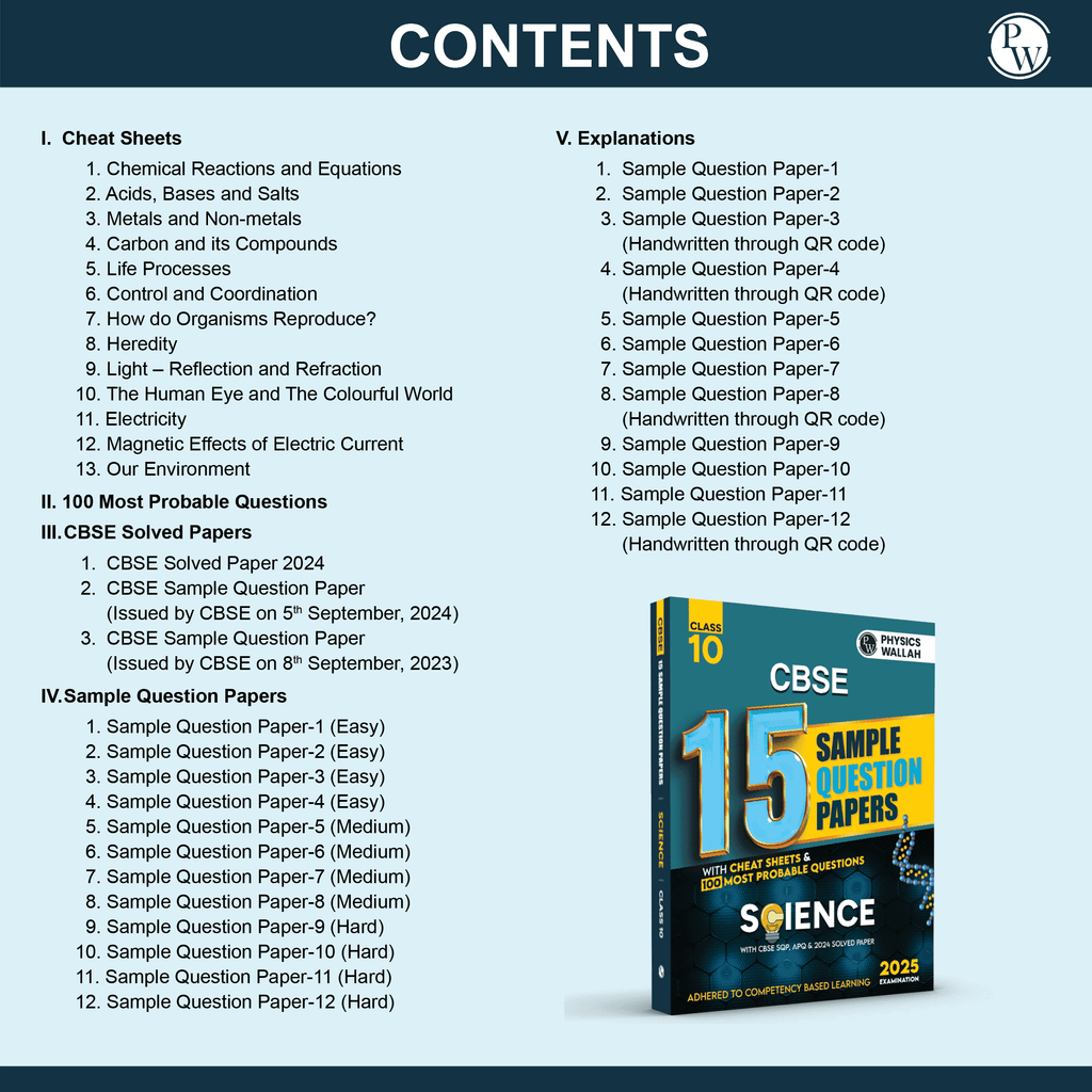 CBSE 15 New Pattern Sample Question Papers Class 10 Science For 2025 Board Exam with 50 Percent Competency Based Questions 100 Most Probable Questions