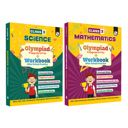 Olympiad Plus Workbook For Class 3 Science and Mathematics Prepguide & PYQs Combo Set of 2 Books | NSO, ISO, iOS, Hindustan Olympiad, NSTSE, IMO, iOM, SEAMO, ISTSE and Others
