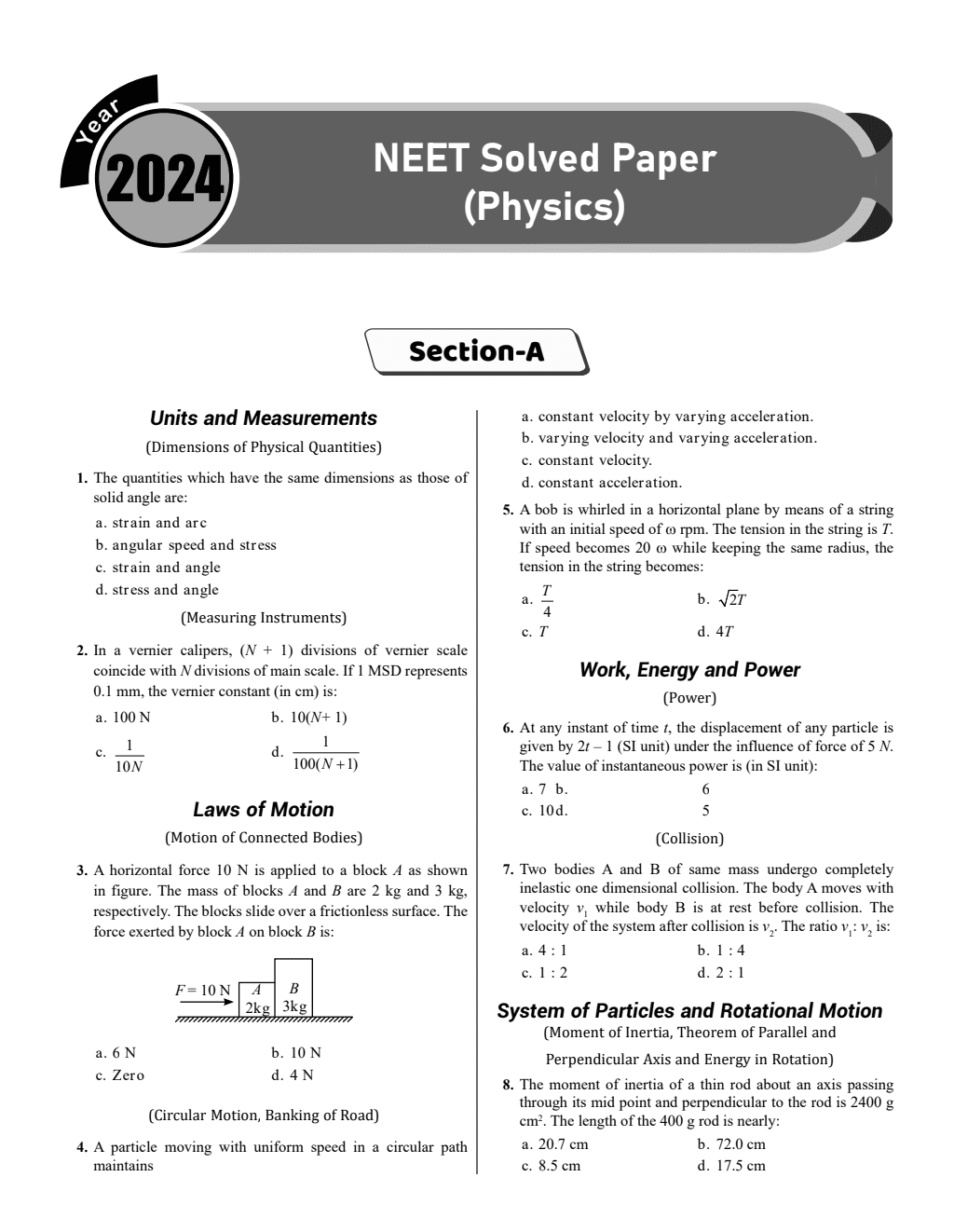 NEET 12 Years PYQs English (2024-2013) Chapterwise & Topicwise Past-Previous Year Solved Papers