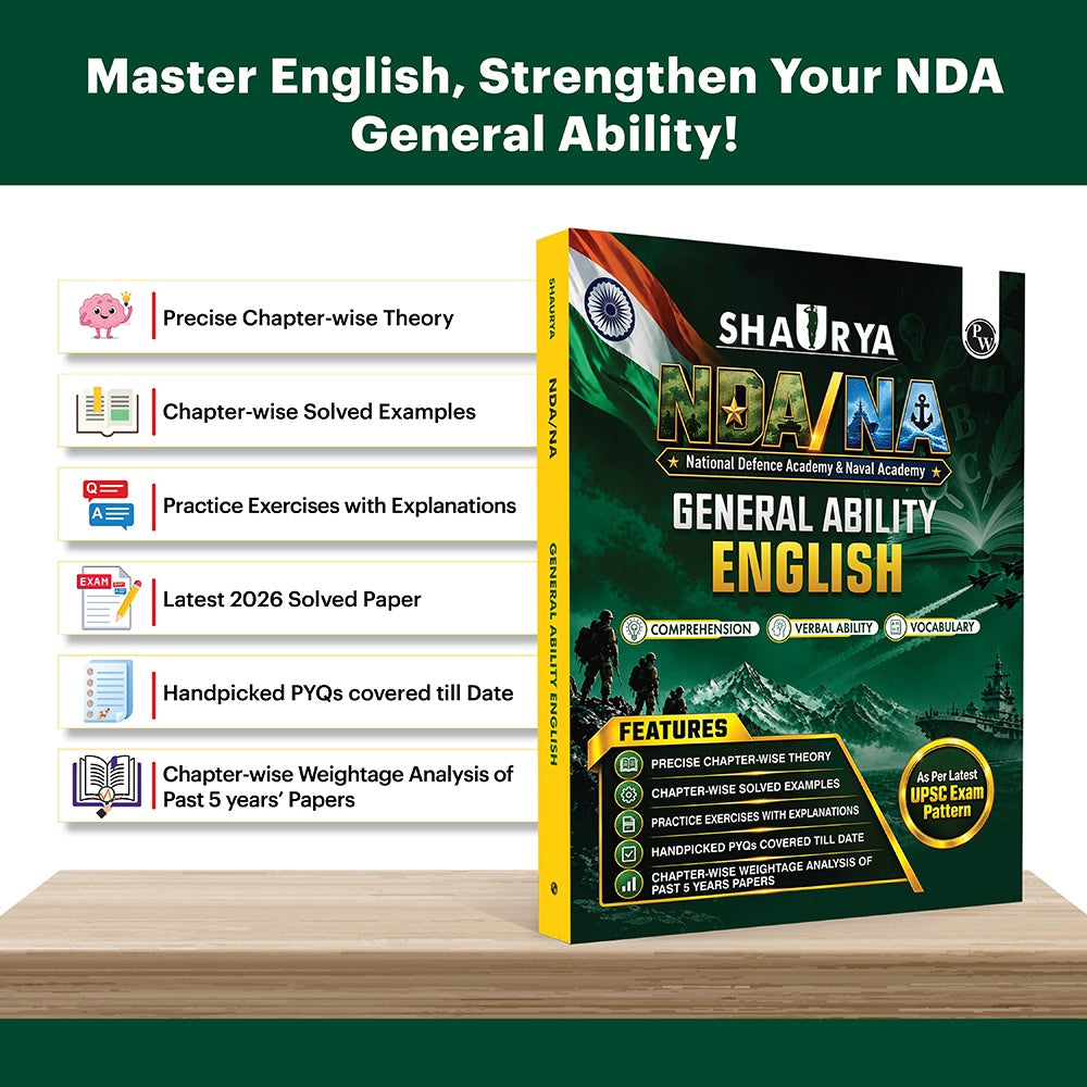 Shaurya NDA Book 2027 – NDA/NA General Ability English | Latest 2026 Solved Paper | Comprehension, Verbal Ability, Vocabulary | Chapterwise Theory, PYQs, Practice Exercises