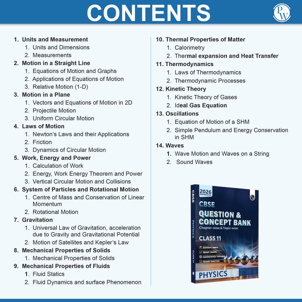CBSE Question & Concept Bank (QCB) Class 11 Physics Chapter-wise and Topic-wise Solved Questions For 2026 Exams with Competency Based Question