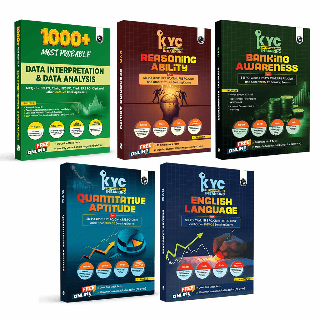 PW KYC Banking Awareness, Reasoning Ability, English Language, Quantitative Aptitude, Data Interpretation (DI) & Data Analysis (DA) Combo Set of 5 Books For Banking Exams 2025- 26