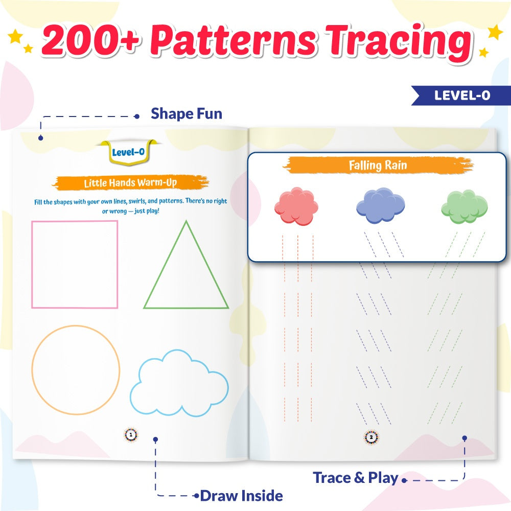 200+ Pattern Tracing Workbook For Kids (4 Levels of Learning) | Free 500+ Printable Worksheets | Scribbles, Tracing Lines & Curves, Shapes, Patterns & Paths, Handwriting, Reusable Practice Book