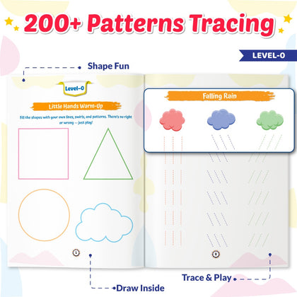 200+ Pattern Tracing Workbook For Kids (4 Levels of Learning) | Free 500+ Printable Worksheets | Scribbles, Tracing Lines & Curves, Shapes, Patterns & Paths, Handwriting, Reusable Practice Book