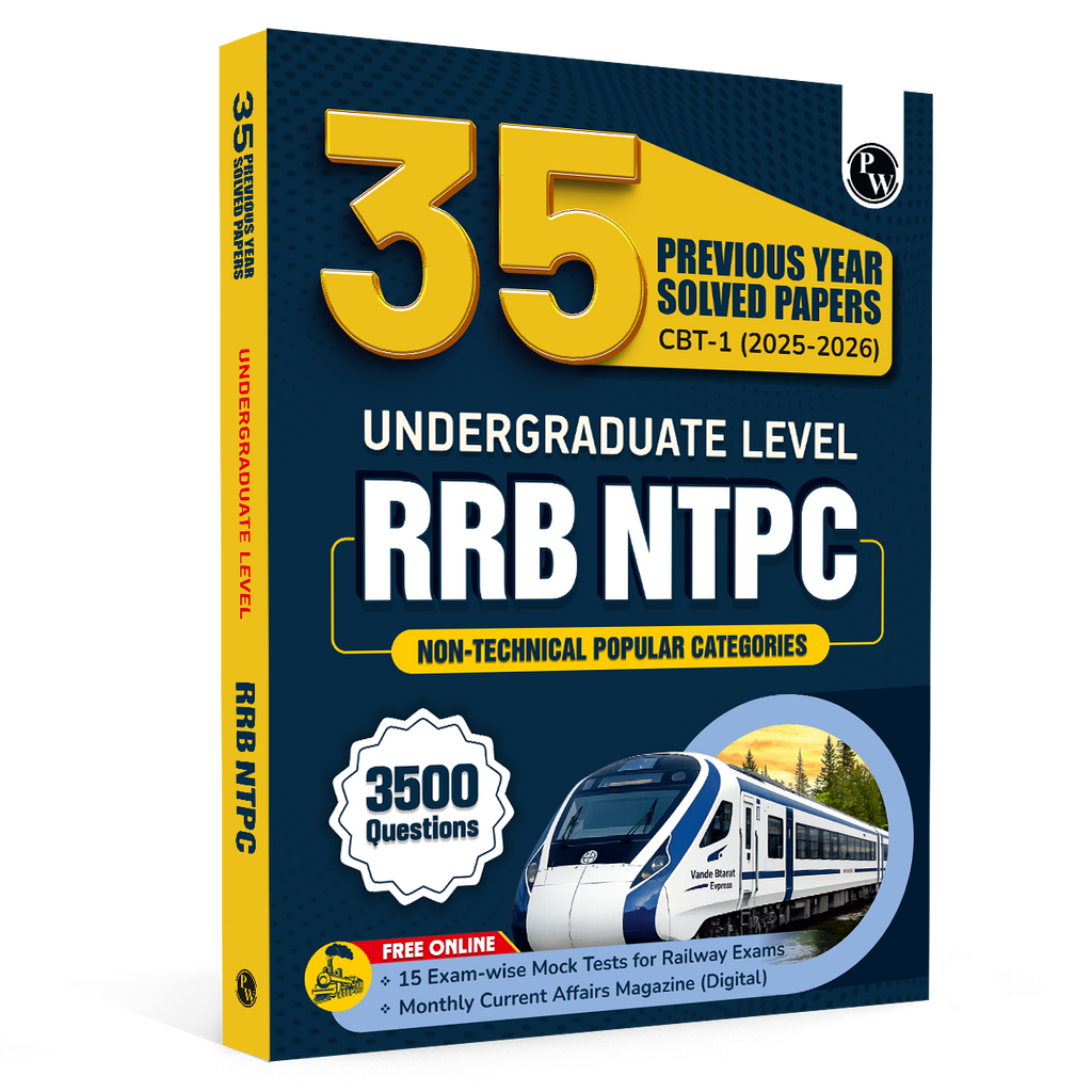 PW RRB NTPC PYQ Undergraduate 35 Previous Year Solved Papers CBT-1 2025-2026 (PYQ) | 3500+ Questions | 15 Online Mock Tests for Exam 2026-27 | English Medium