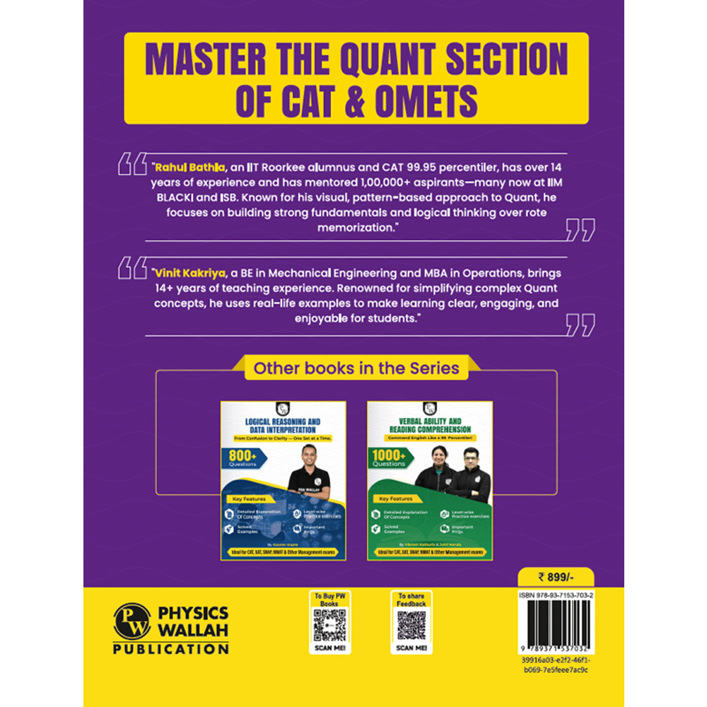 PW MBAWALLAH Quantitative Aptitude Book 2000+ Practice Questions By Rahul Bathla & Vinit Kakriya with PYQs, Levelwise Exercises, Solved Examples | Ideal for CAT & OMETs