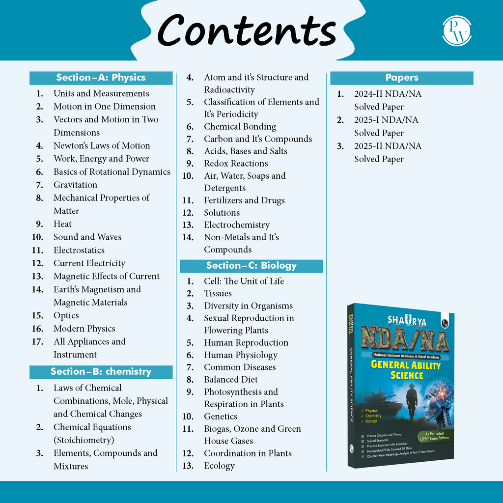 Shaurya NDA/NA General Ability Science Book with Latest 2025 Solved Paper | Physics, Chemistry, Biology For 2025-26 Exam