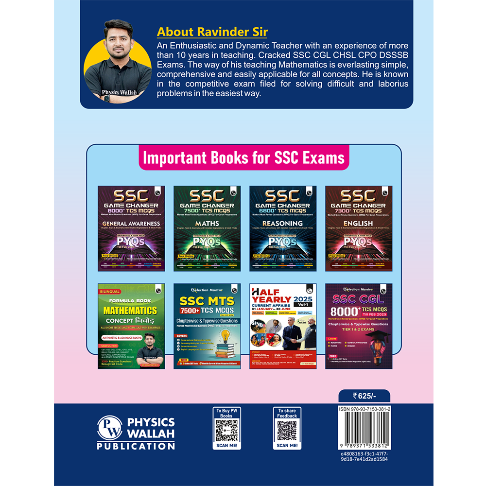 PW SSC Mathematics Bilingual 6200+ Chapterwise & Topicwise TCS PYQs with Online Classes By Ravinder Sir | 20 Mock Tests with Video Solutions l SSC CGL, CHSL, GD Constable, MTS For 2025-26 Exams