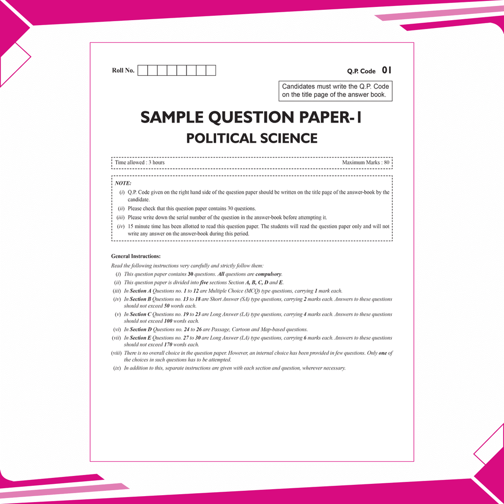 CBSE 11 Sample Question Papers Class 12 Political Science for 2025 Exam | Competency-Based Learning | PYQ 2024 with Topper's Explanations, CBSE SQP & CBSE Practice Questions