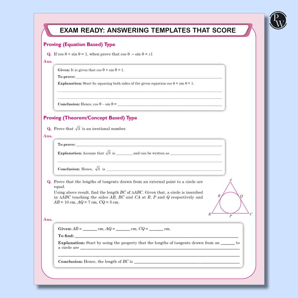 PW 15 CBSE Sample Paper Class 10 Maths Standard for 2026 Exam (As Per Latest SQP Dated 30 July 2025) | Mind Maps with 111 Most Probable Questions