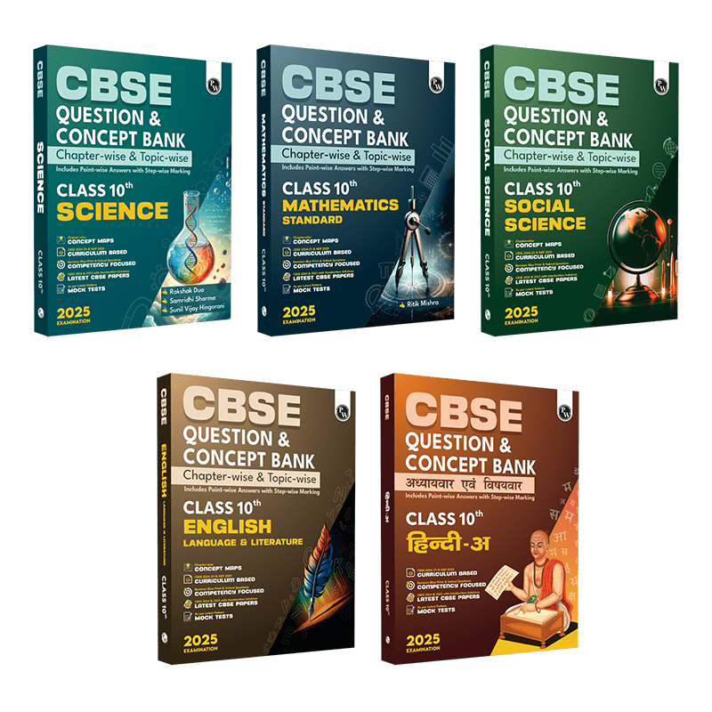 CBSE Question and Concept Bank (QCB) Class 10 Mathematics, Science, Social Science, English Language & Literature, Hindi A Combo Set of 5 Books For 2025 Board Exams