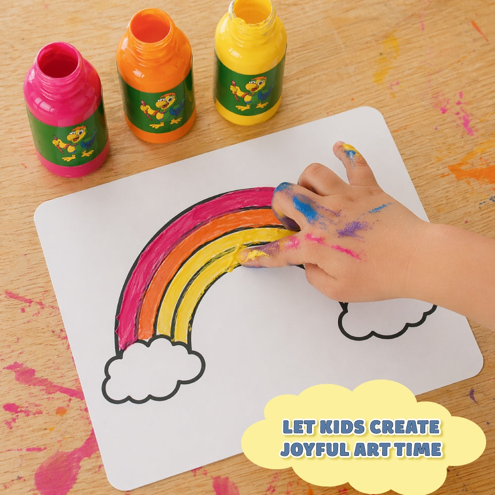 Finger Paint Art Kit for Kids, 8 X 50ml Colours & Drawing Cards, Washable, Safe & Non-Toxic Kit for Toddlers, Mess Free Paint for Kids 2-5 Years, Best Birthday/Return Gift