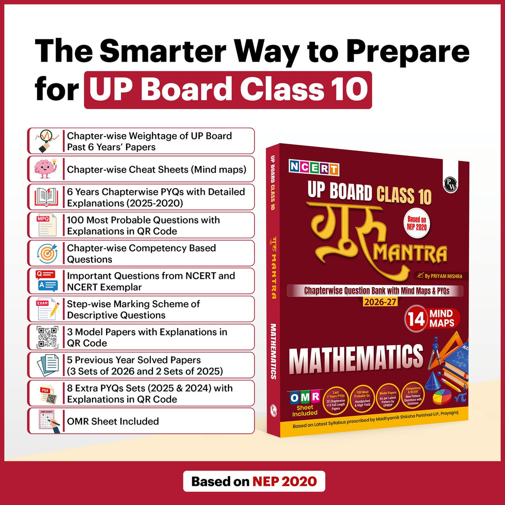 PW UP Board Class 10 Question Bank Mathematics Guru Mantra By Priyam Mishra Sir For 2026-27 Exam | NEP 2020 | Chapter-wise NCERT Exercises with Mind Maps & PYQs