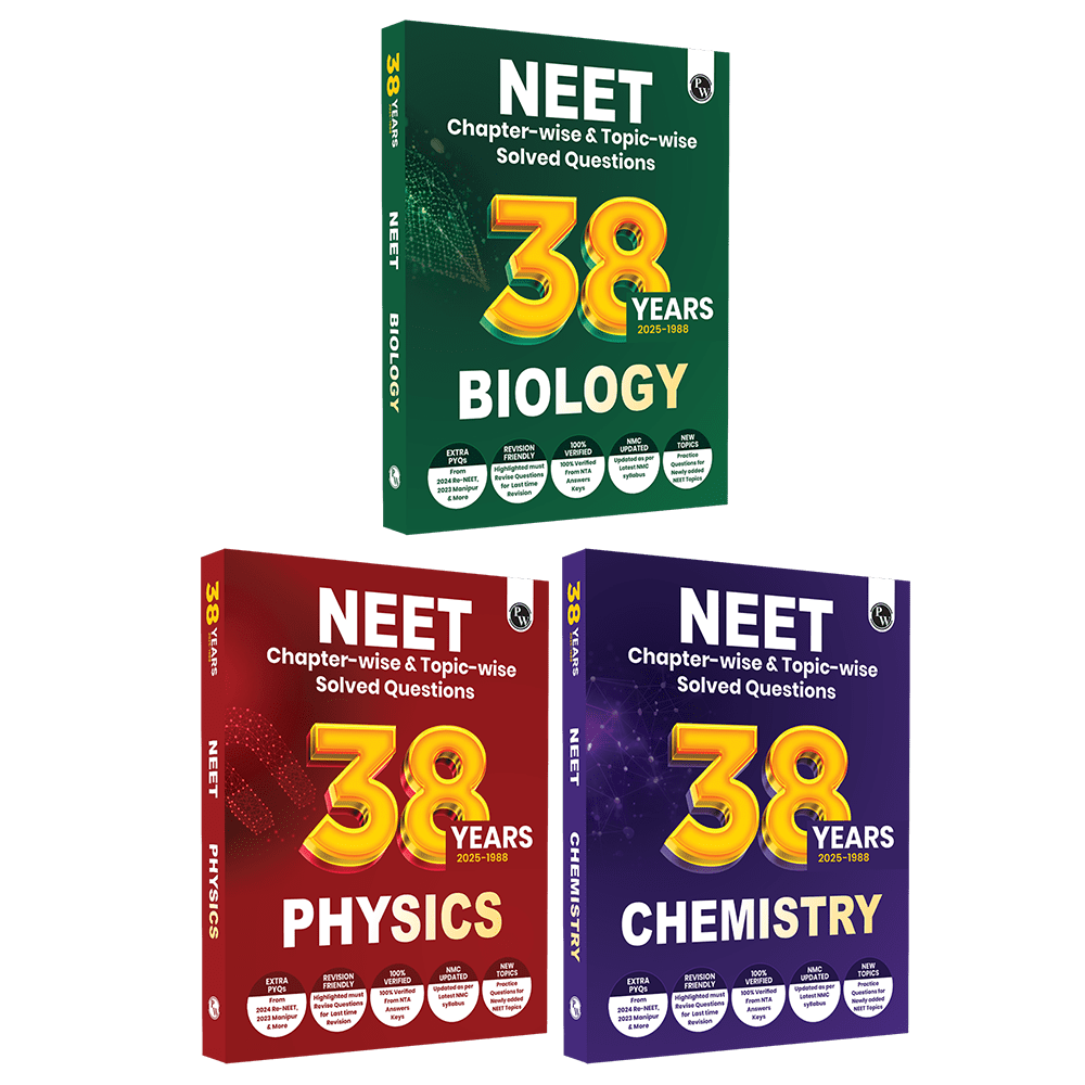 38 Years NEET Previous Year Solved Question Papers Physics, Chemistry and Biology PYQ Combo Set of 3 Books (2025 - 1988) Chapterwise Topicwise Solutions For NEET Exam 2026