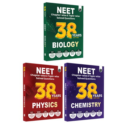38 Years NEET Previous Year Solved Question Papers Physics, Chemistry and Biology PYQ Combo Set of 3 Books (2025 - 1988) Chapterwise Topicwise Solutions For NEET Exam 2026